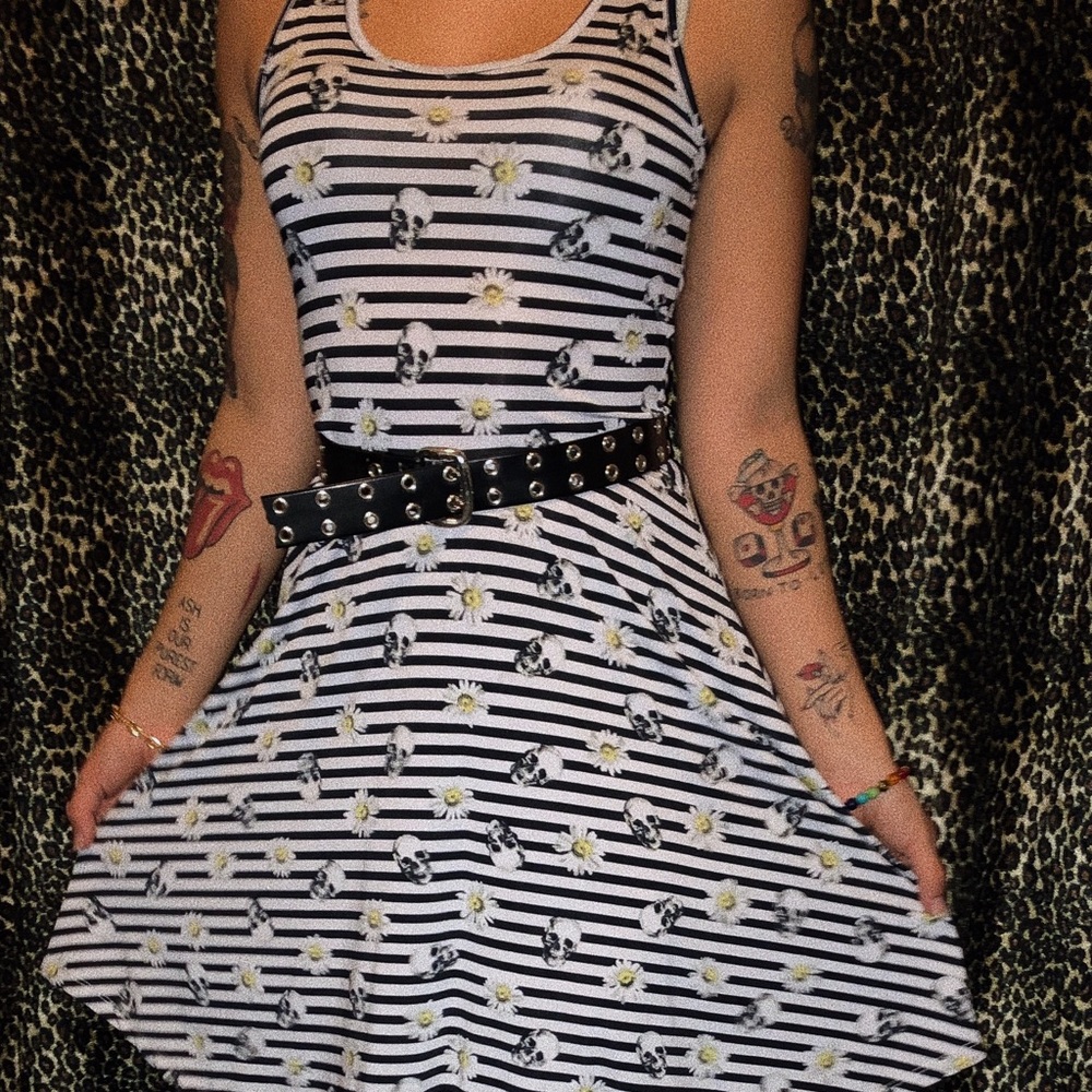 Hot Topic skulls & daisies skater dress